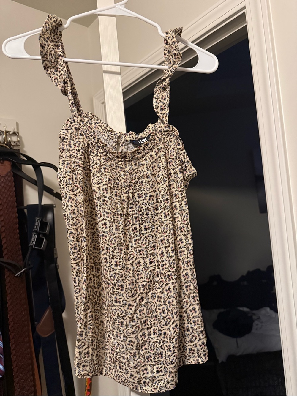 Printed Beige top with Ruffled Straps